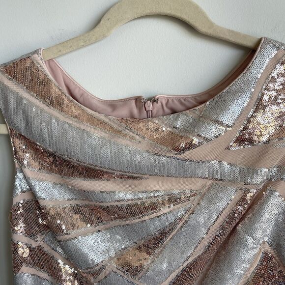 Vince Camuto 14 Sequins Cocktail Party Sheath Dress Silver Rose Gold Holiday - Picture 4 of 15